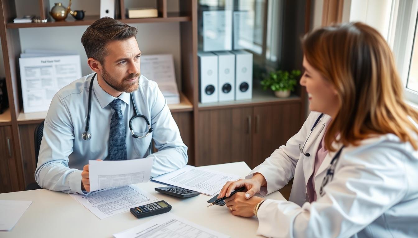 Asesor fiscal explicando deducciones por equipamiento médico