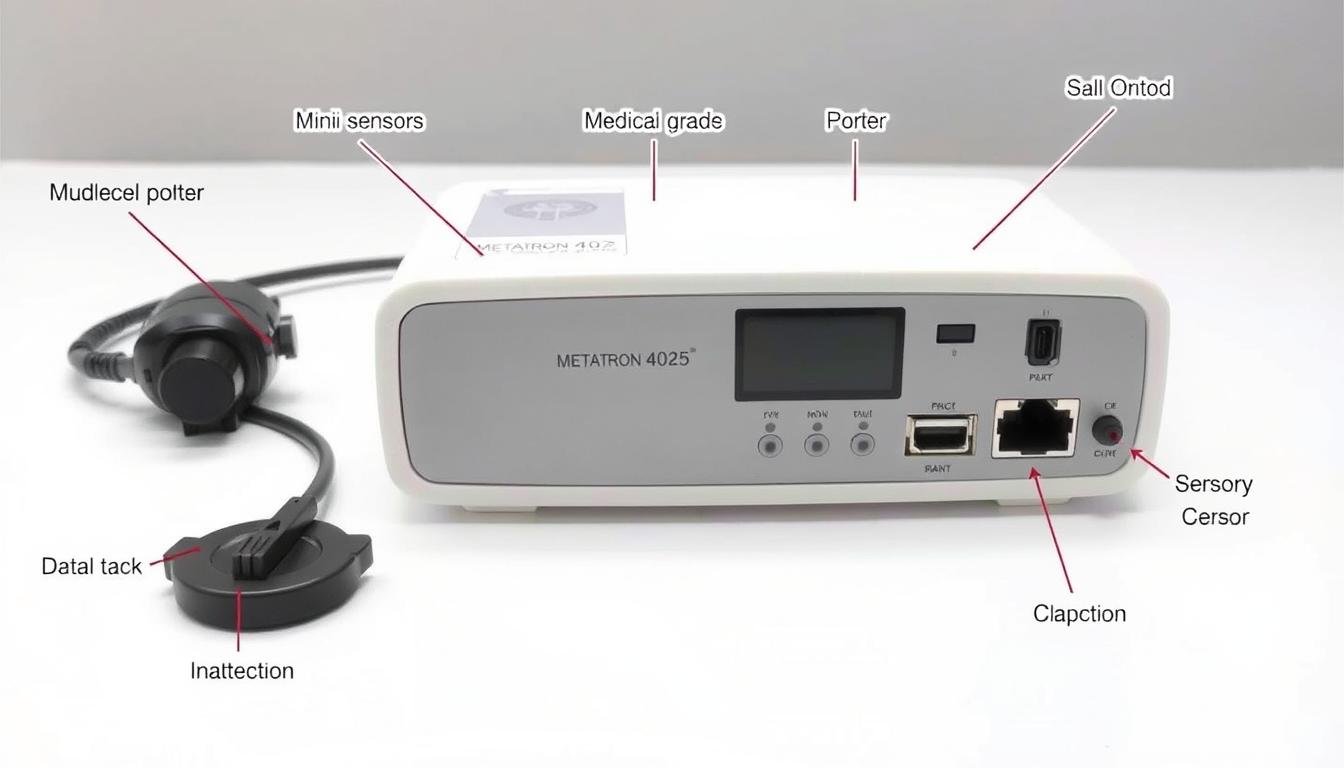 Dispositivo Metatron 4025 original con sus componentes principales etiquetados