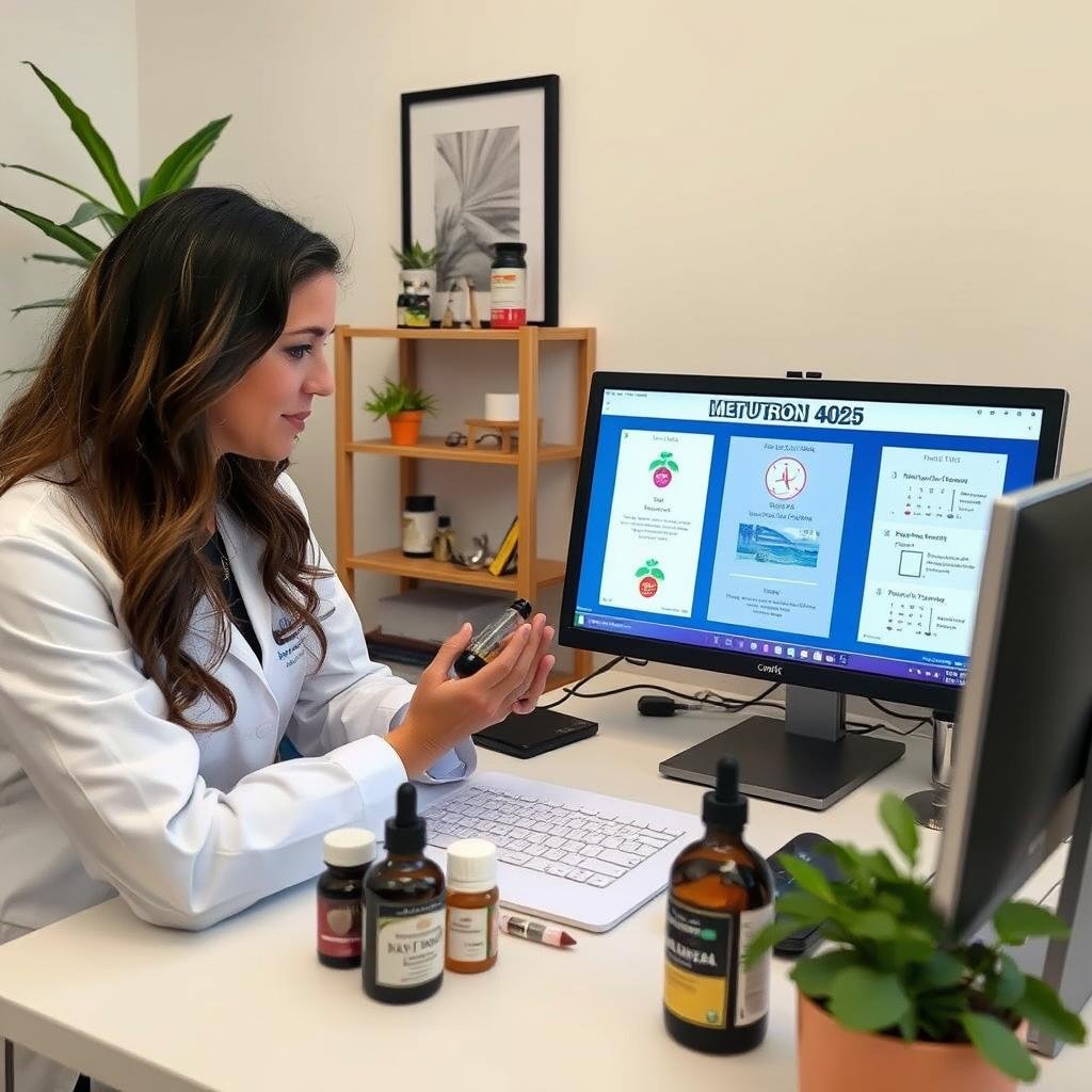 Naturópata utilizando el Metatron 4025 para evaluar remedios naturales