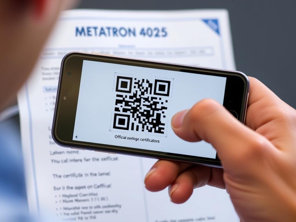 Proceso de verificación de certificación del Metatron 4025 mediante código QR