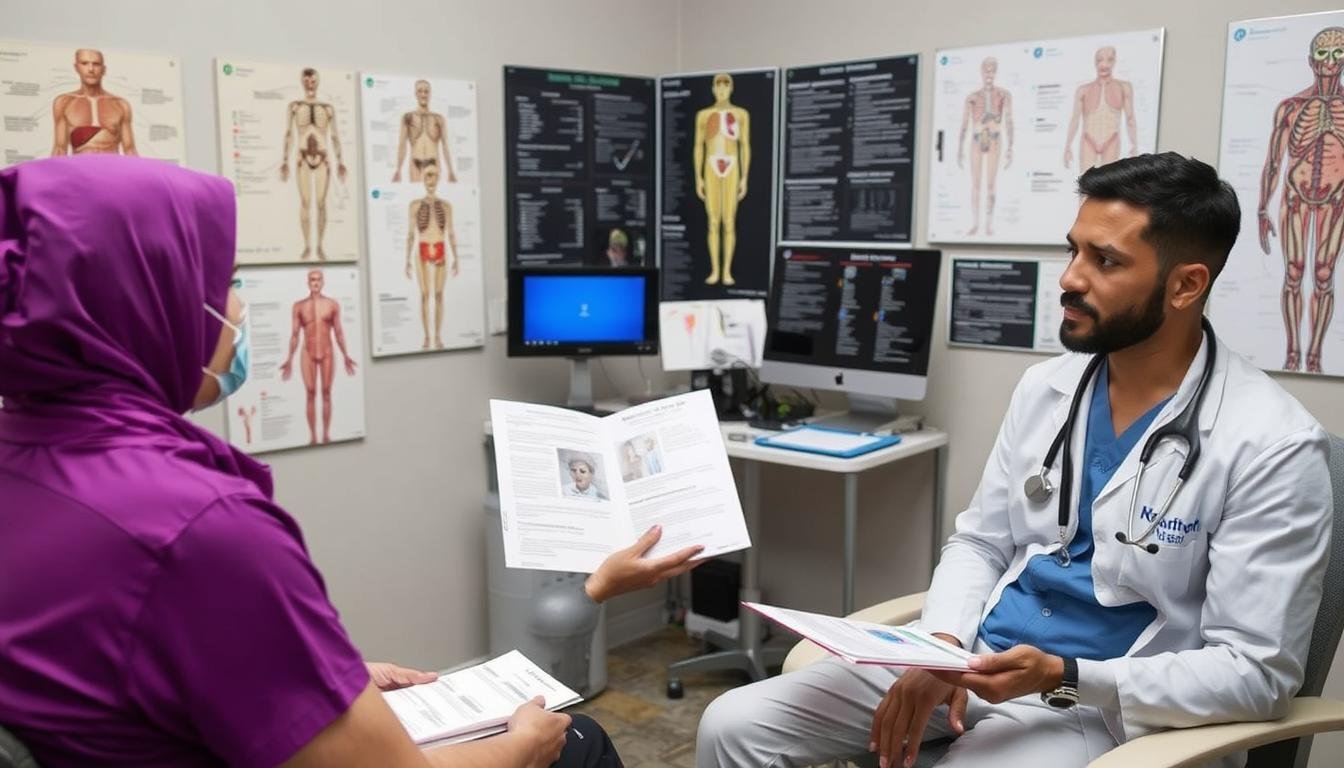 Profesional de la salud explicando limitaciones del Metatron 4025