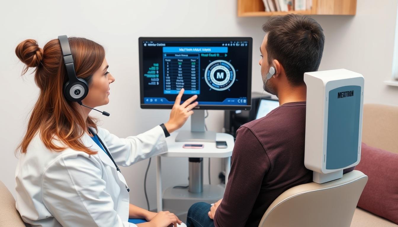 Profesional de la salud utilizando el Metatron 4025 con un paciente