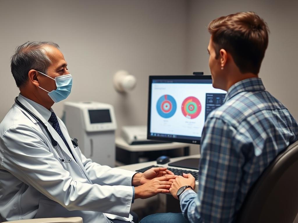 Profesional de la salud utilizando el Metatron 4025 con un paciente