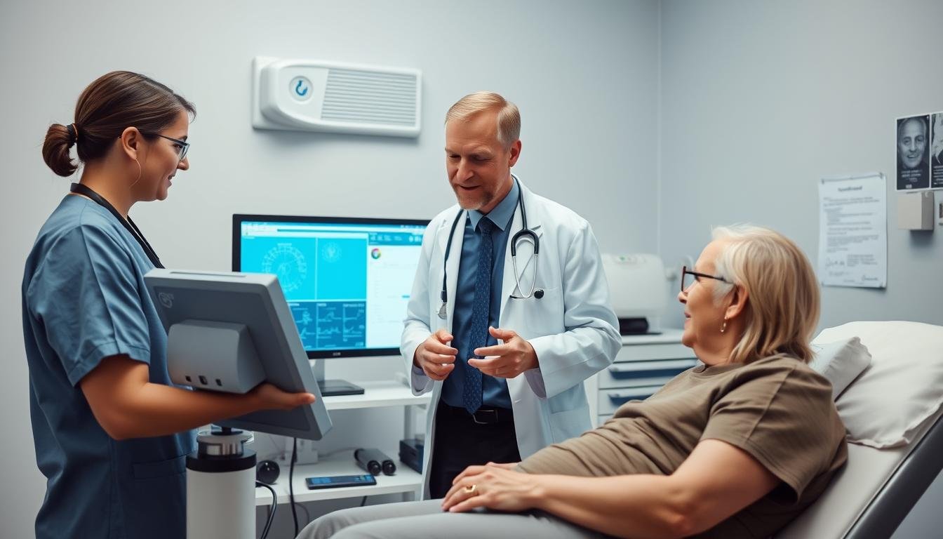 Profesional de la salud utilizando el Metatron 4025 en un entorno clínico