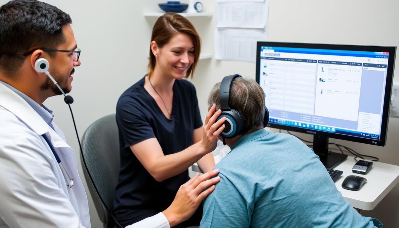 Profesional de la salud utilizando el sistema Metatron 4025 con un paciente