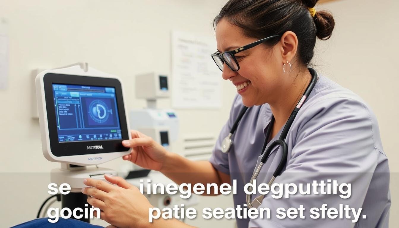 Profesional médico utilizando un Metatron 4025 original en un entorno clínico