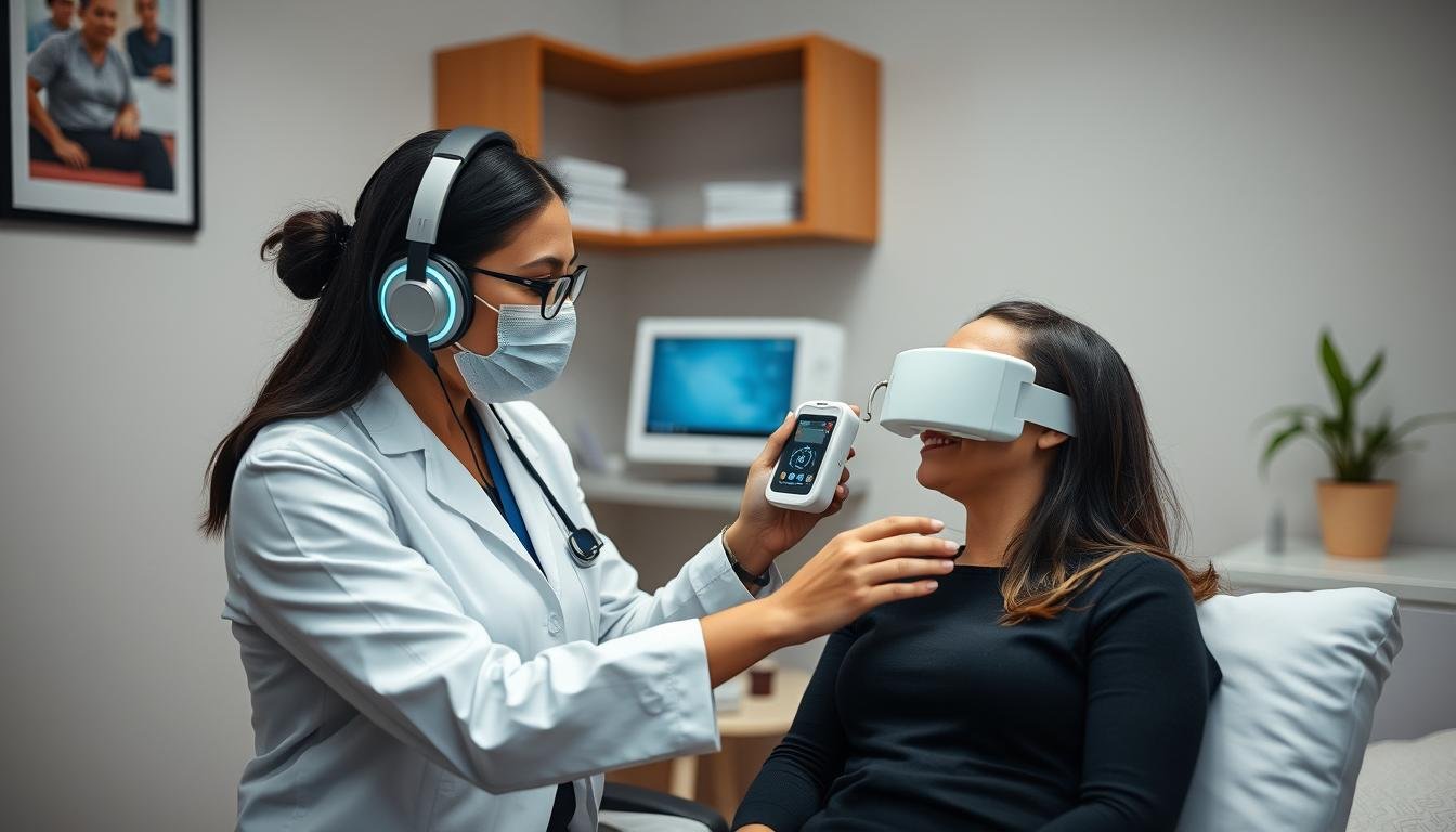 Profesional realizando un análisis con el Metatron 4025 a un paciente