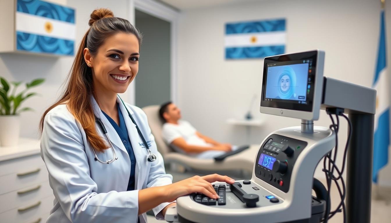 Profesional satisfecho utilizando el Metatron 4025 en una clínica argentina