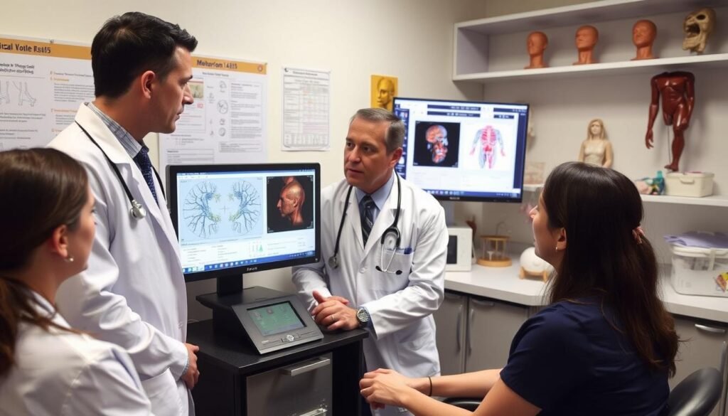 Profesionales médicos analizando resultados del Metatron 4025