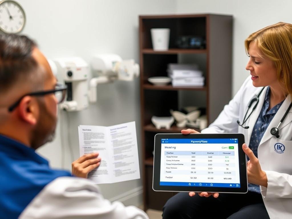 Representante del fabricante mostrando opciones de financiamiento para Metatron 4025