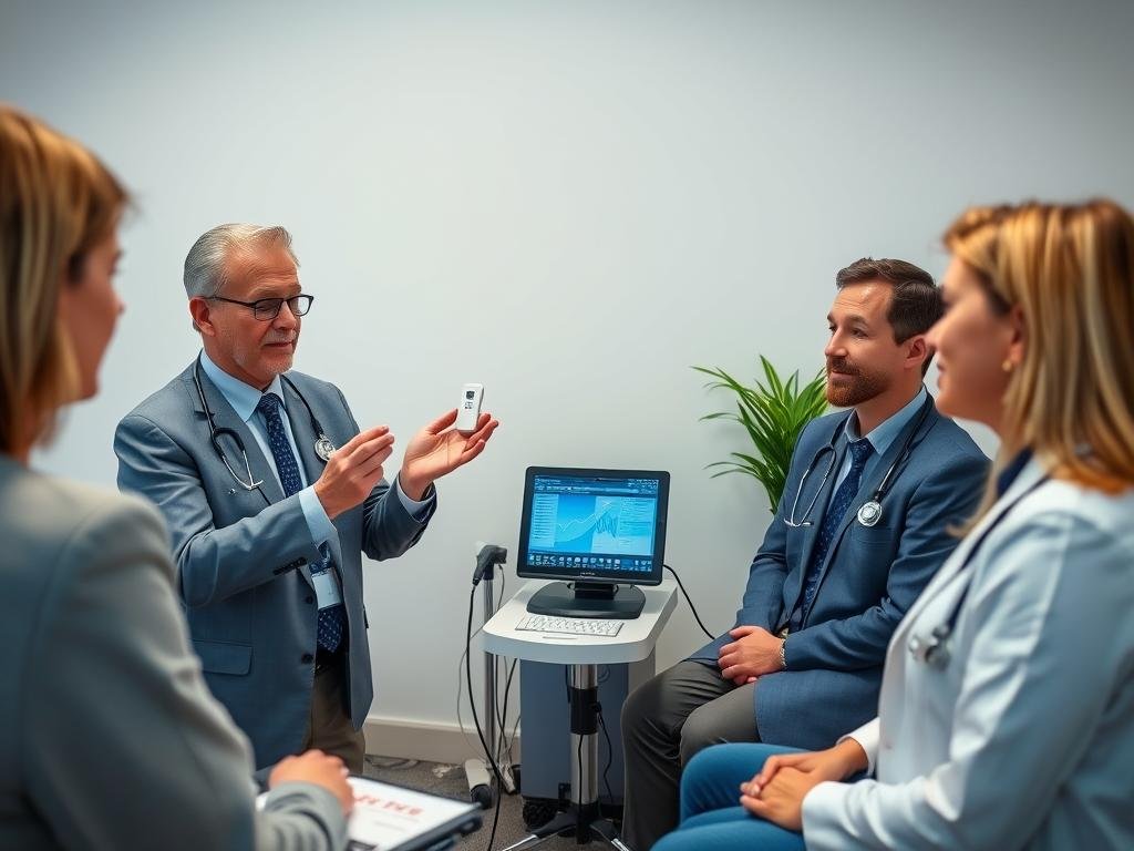 Especialista en Metatron 4025 ofreciendo demostración del dispositivo