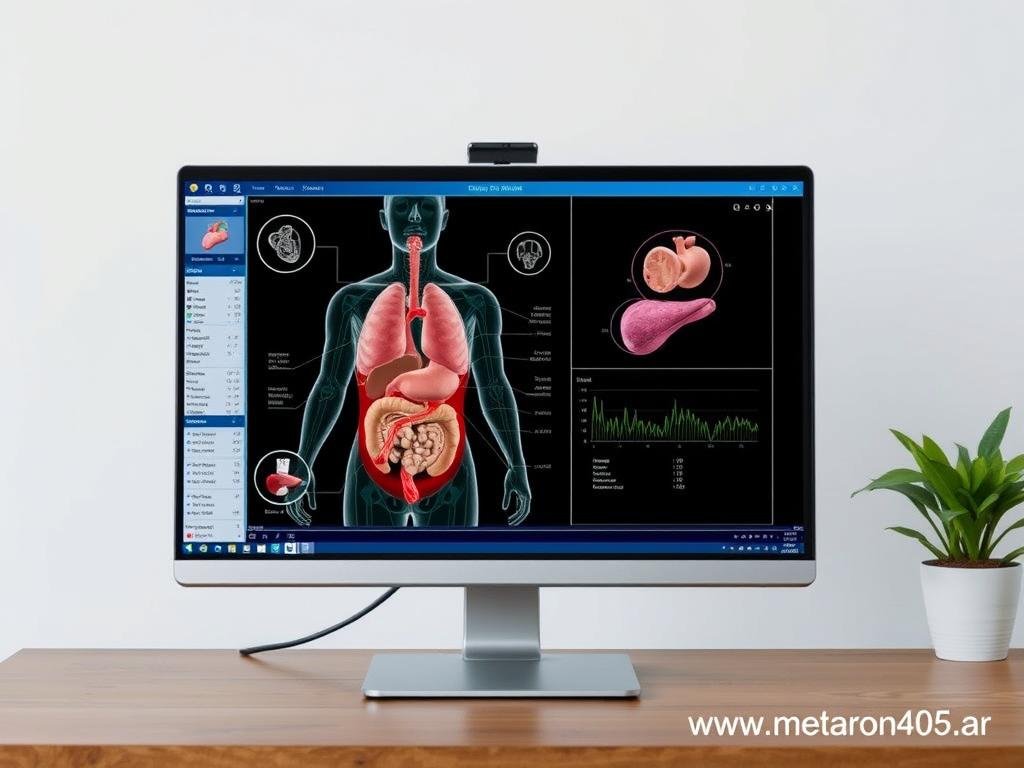 Interfaz del software Metatron 4025 Clinical mostrando análisis de órganos