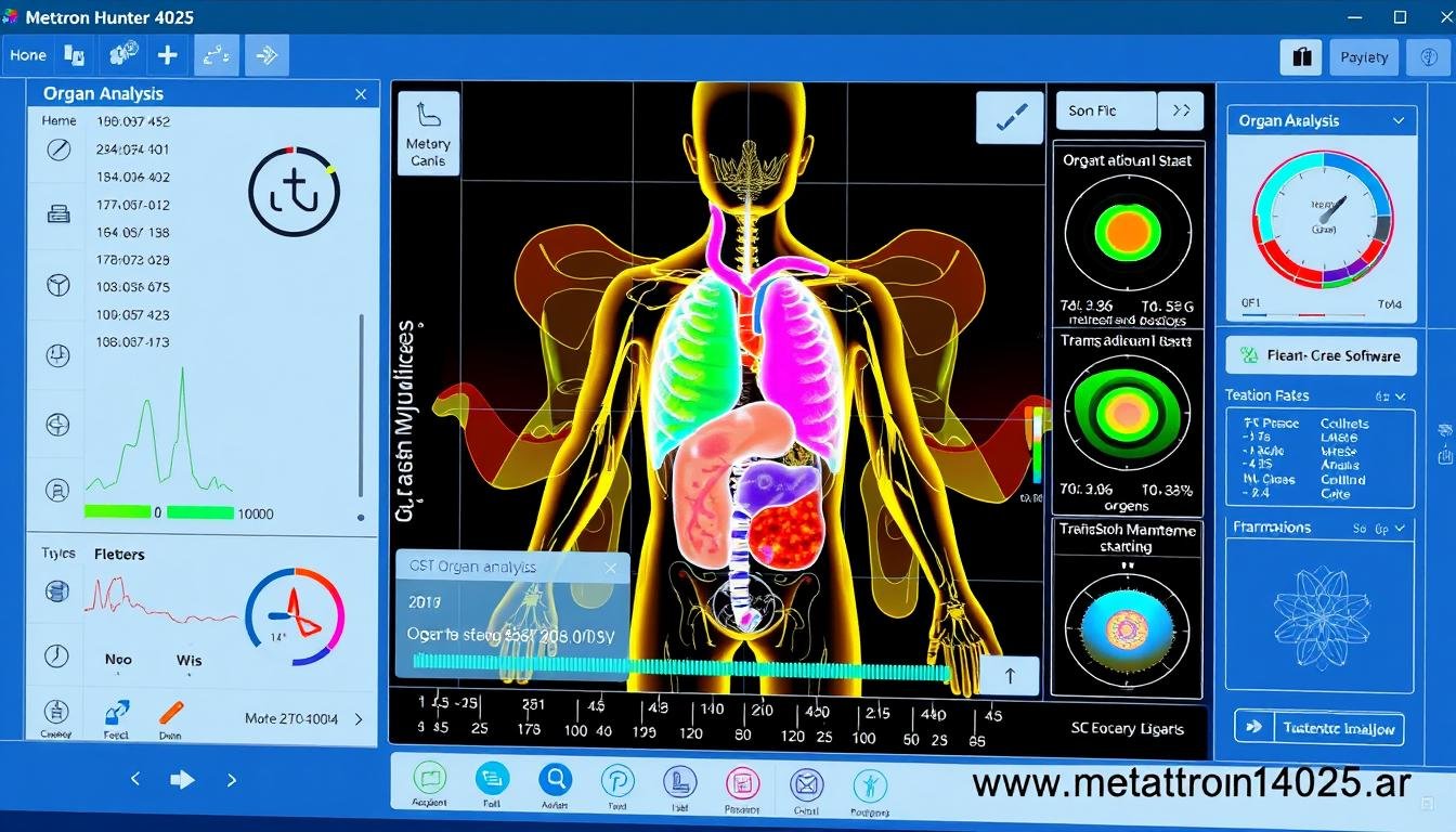 Interfaz del software Metatron Hunter 4025 NLS mostrando análisis de órganos