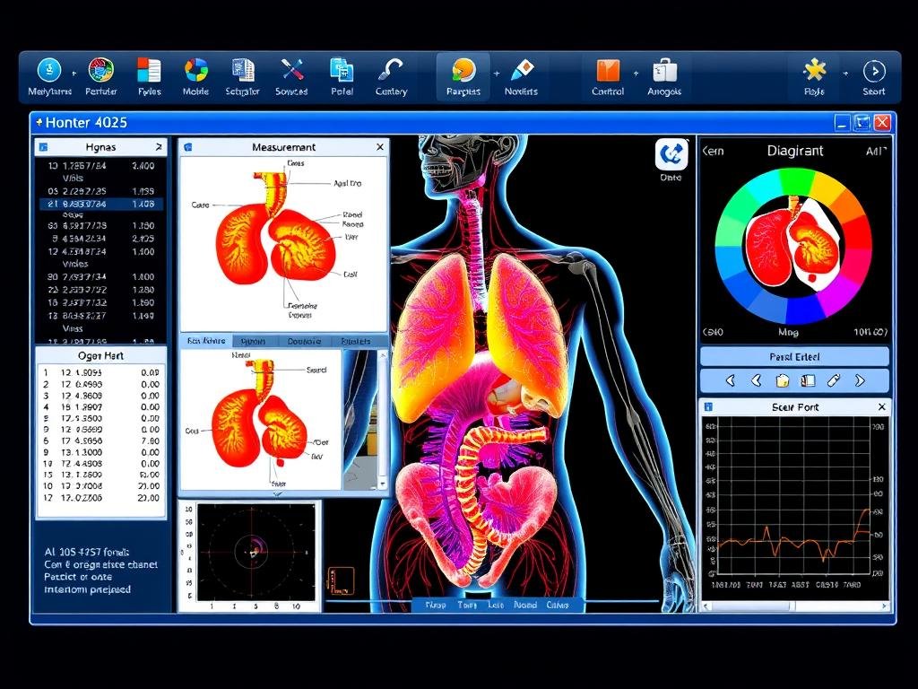 Interfaz del software del Metatron Hunter 4025 NLS mostrando análisis de órganos