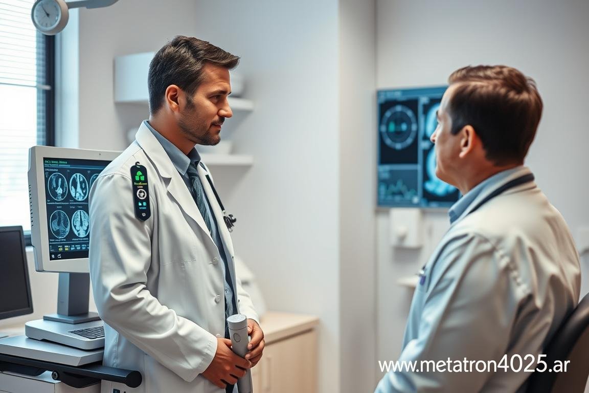 Médico argentino utilizando el Metatron 4025 en su consultorio