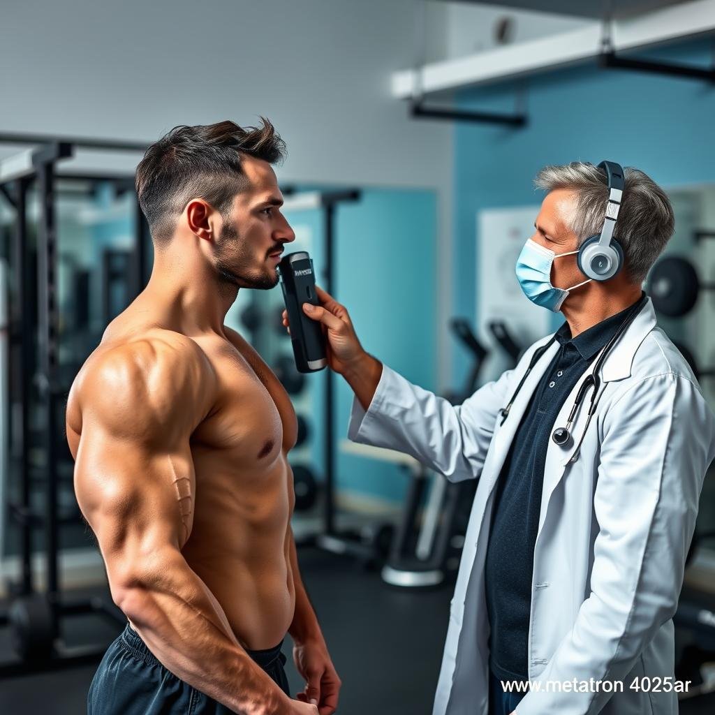 Médico deportivo evaluando a un atleta con Metatron 4025