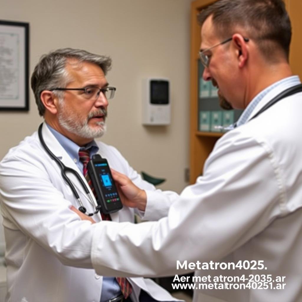 Médico general utilizando Metatron 4025 para evaluación completa