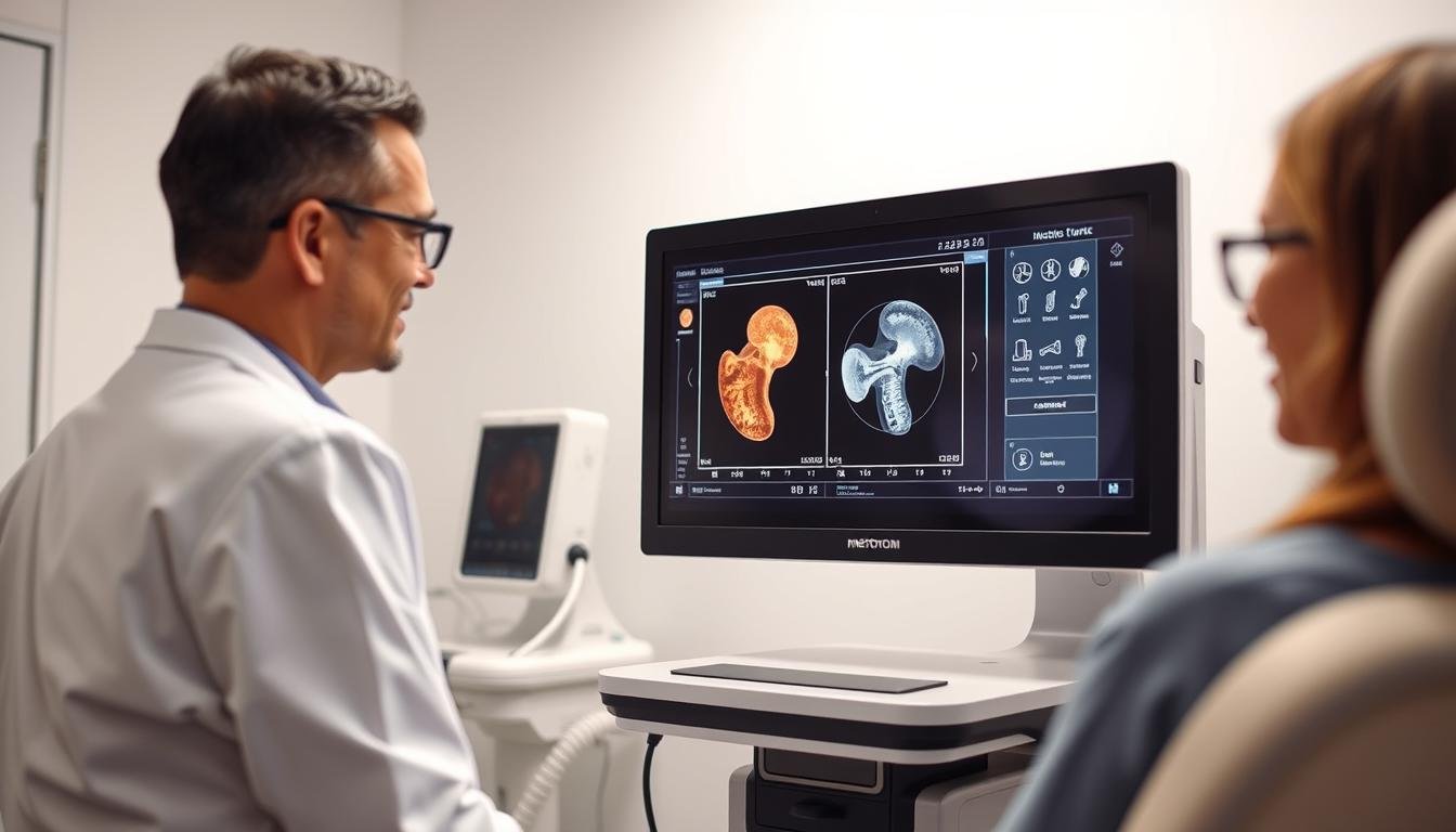 Médico utilizando el Metatron 4025 con un paciente