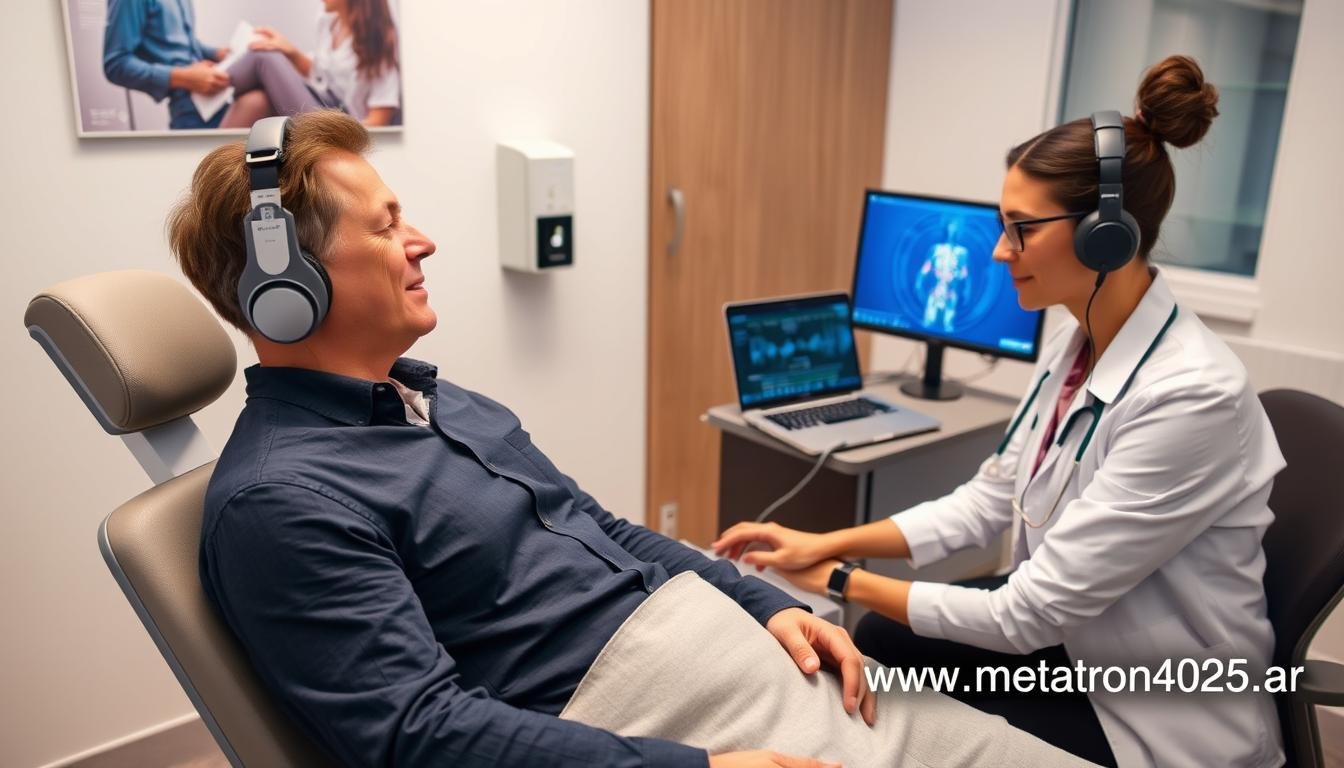 Paciente usando el sistema Metatron 4025 durante una sesión de diagnóstico