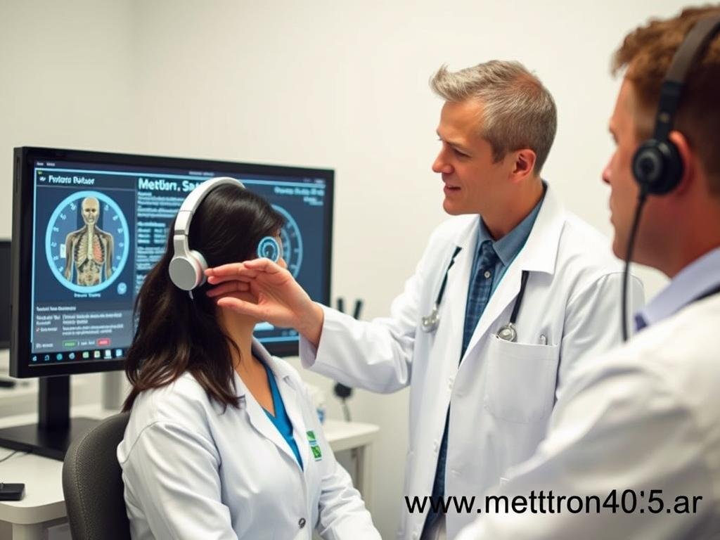 Profesional de la salud utilizando el Metatron 4025 con un paciente