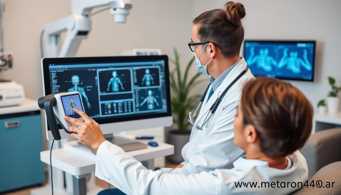 Profesional de la salud utilizando el Metatron 4025 en una consulta