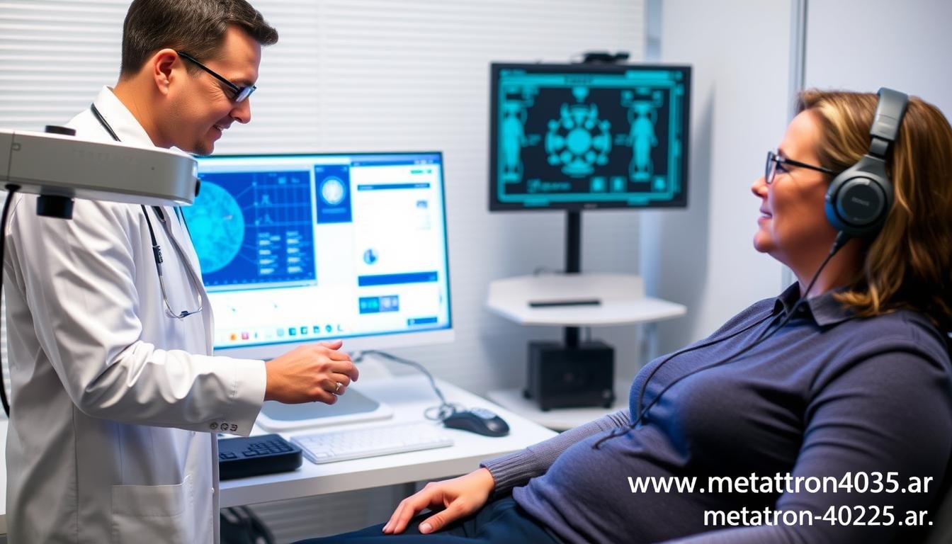 Profesional de la salud utilizando el Metatron Hunter 4025 NLS con un paciente