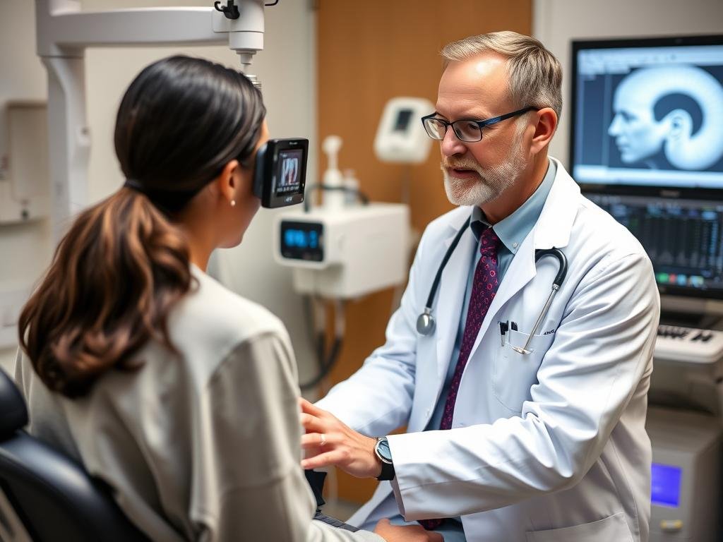 Profesional médico certificado utilizando el sistema Metatron 4025