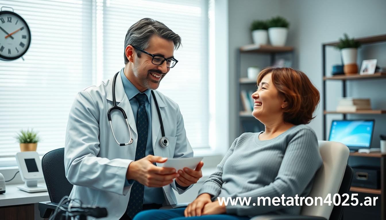 Profesional satisfecho utilizando el Metatron 4025 en su consulta