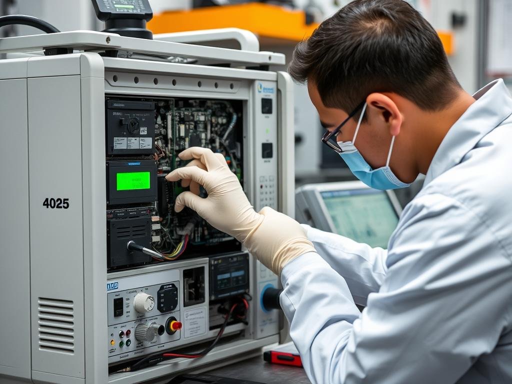 Técnico realizando mantenimiento al equipo Metatron 4025