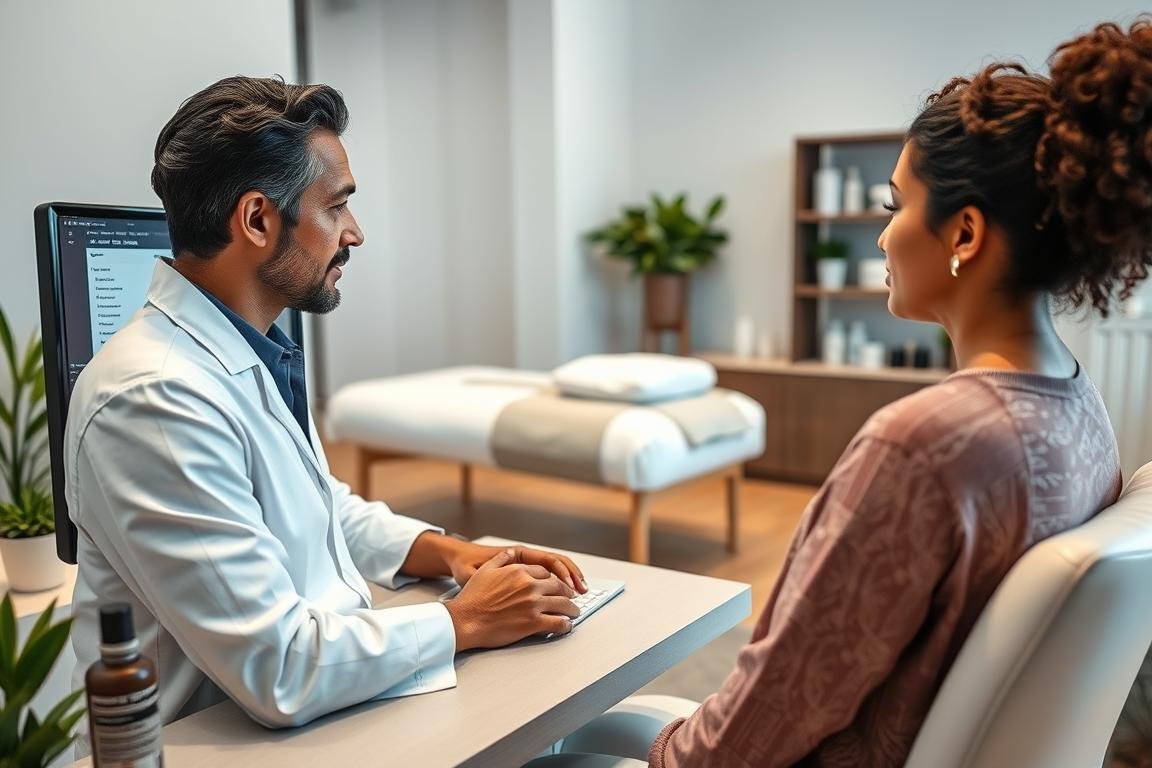 Terapeuta analizando resultados del Metatron 4025 para personalizar tratamiento