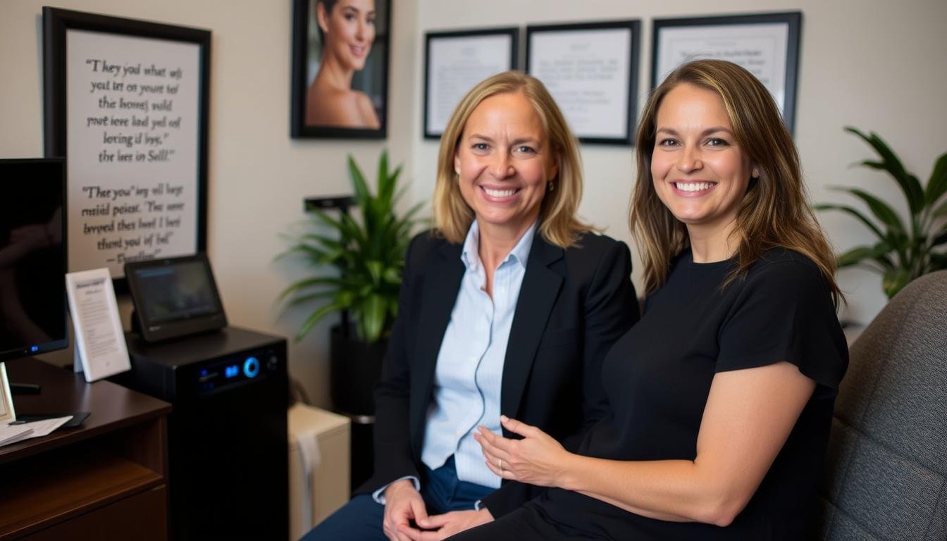 Terapeuta satisfecho utilizando el sistema Metatron 4025 en su consultorio