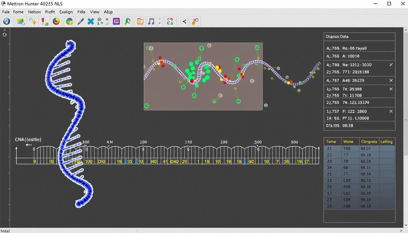 Análisis genético en el Metatron Hunter 4025 NLS mostrando estructura de ADN