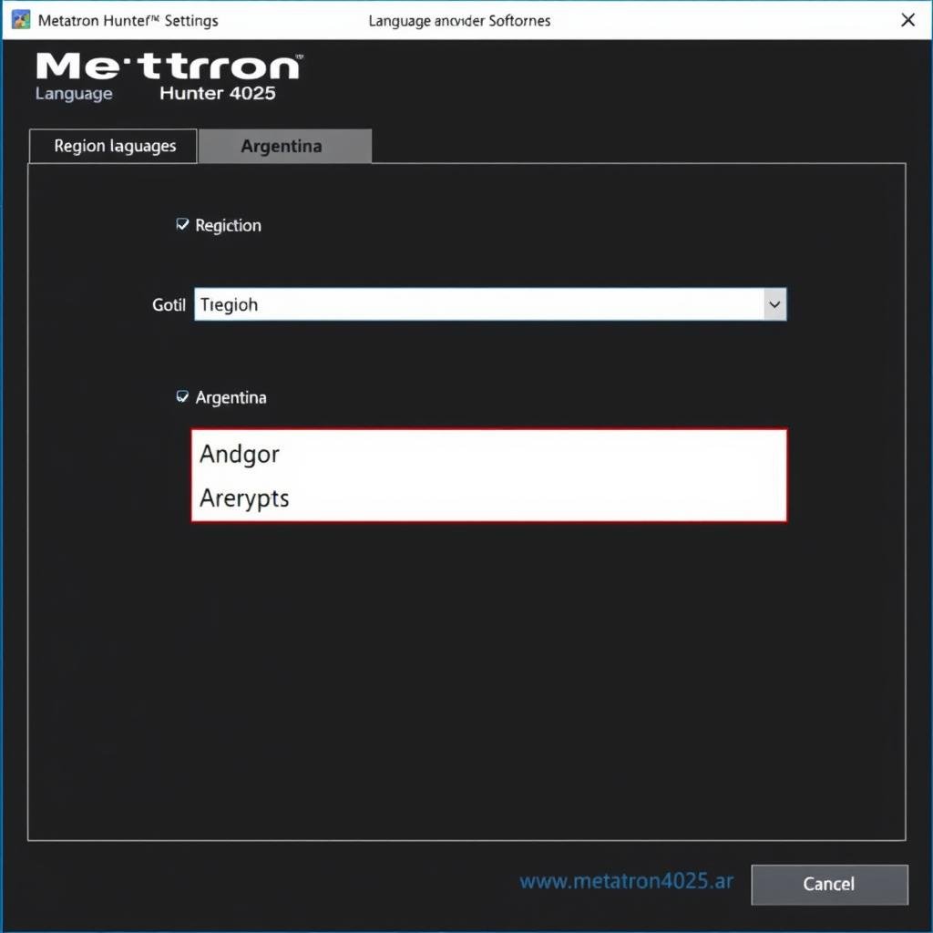 Configuración de idioma y región en Metatron Hunter 4025 NLS