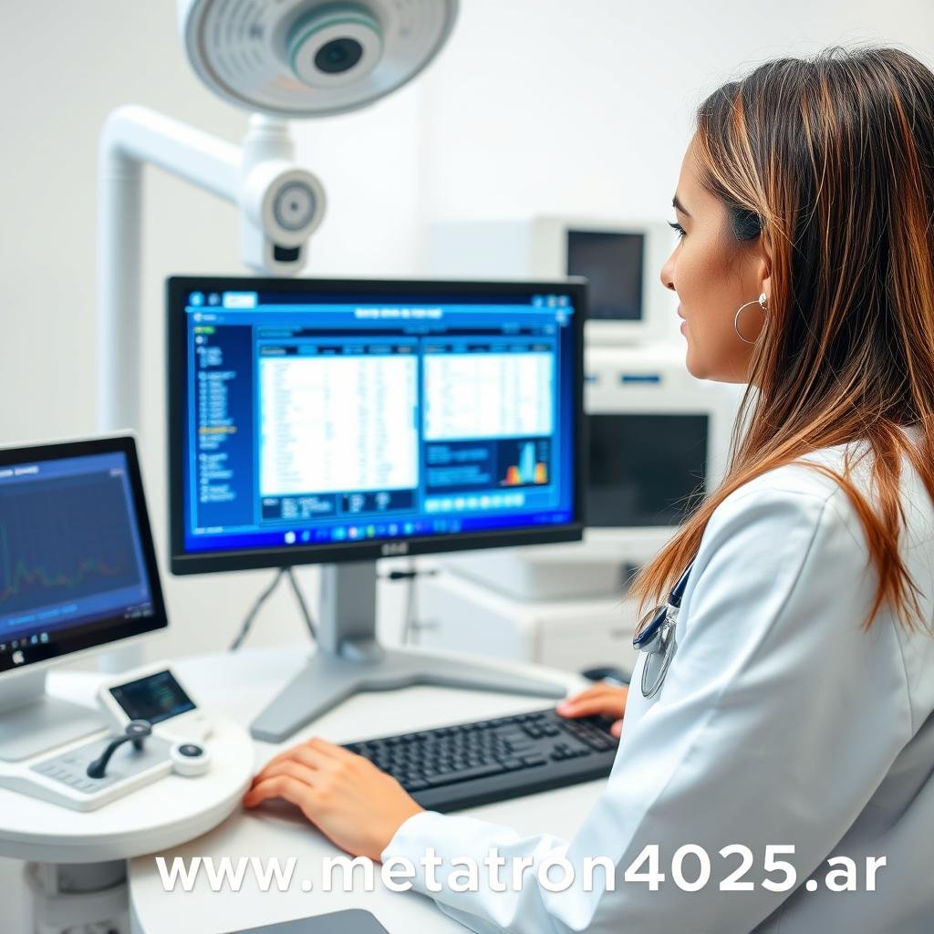 Dra. Rodríguez analizando resultados del Metatron 4025 NLS