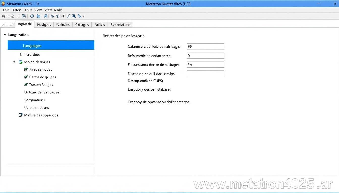 Panel de configuración del software Metatron Hunter 4025 NLS