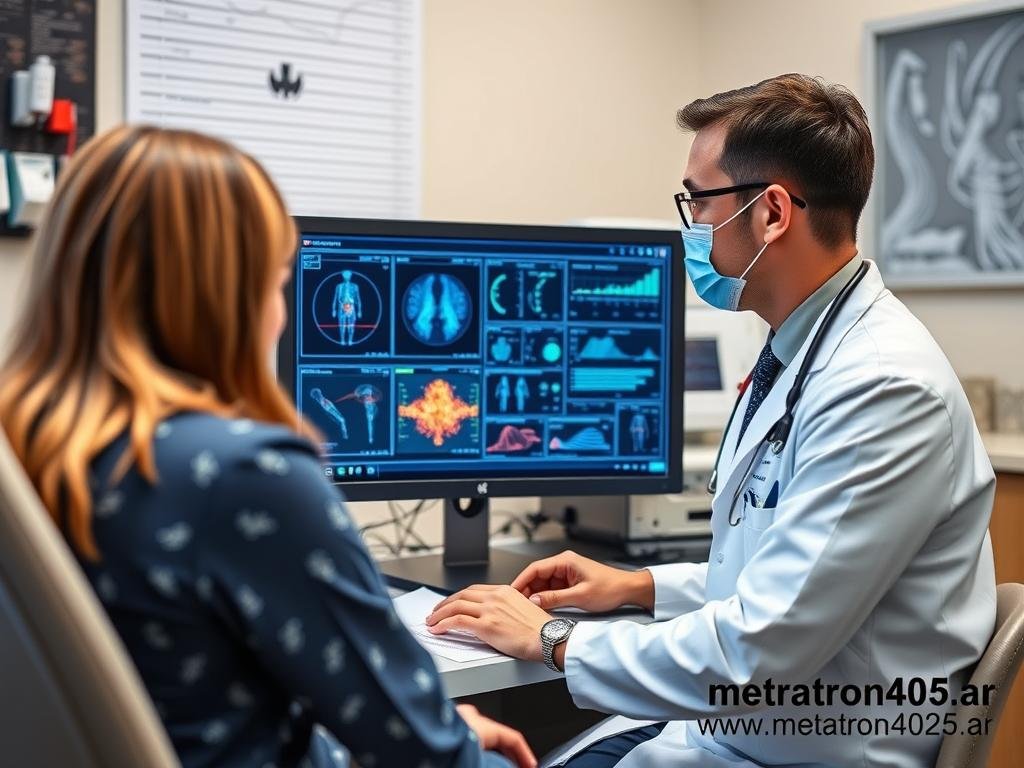 Profesional de la salud analizando resultados del Metatron Hunter 4025