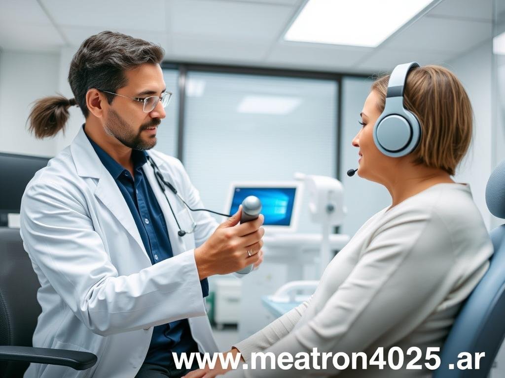 Profesional de la salud utilizando el Metatron Hunter 4025 NLS con un paciente