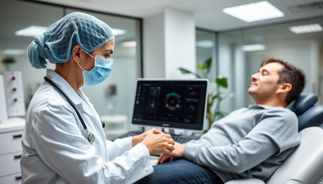 Profesional de la salud utilizando el Metatron Hunter 4025 NLS con un paciente