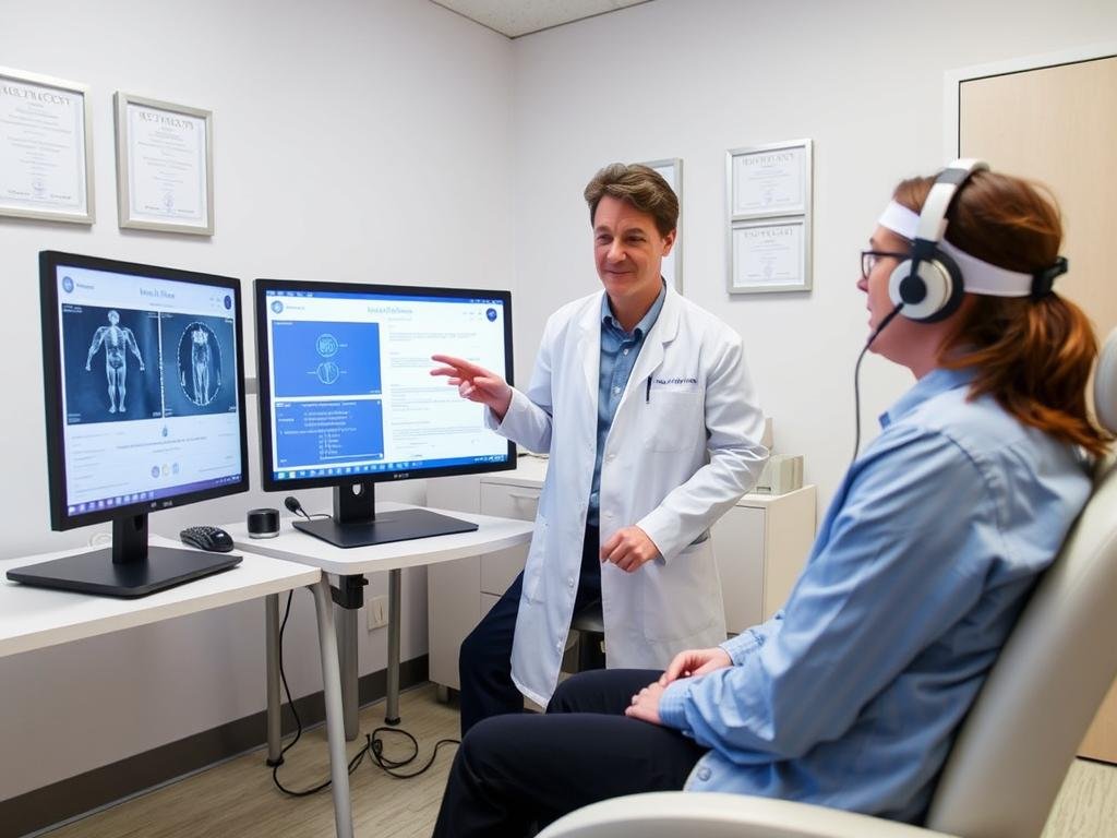 Profesional médico utilizando el Metatron Hunter 4025 en consulta