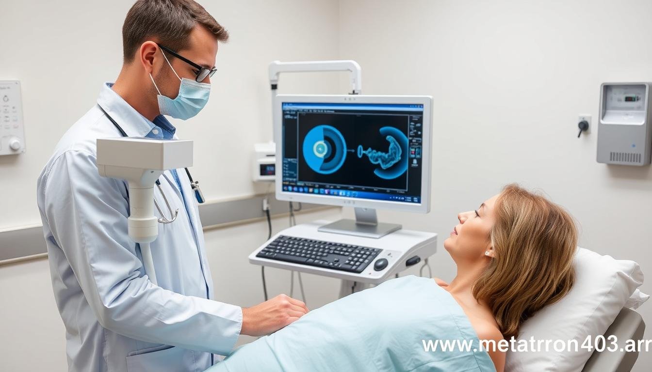 Profesional médico utilizando el sistema Metatron 4025 NLS con un paciente