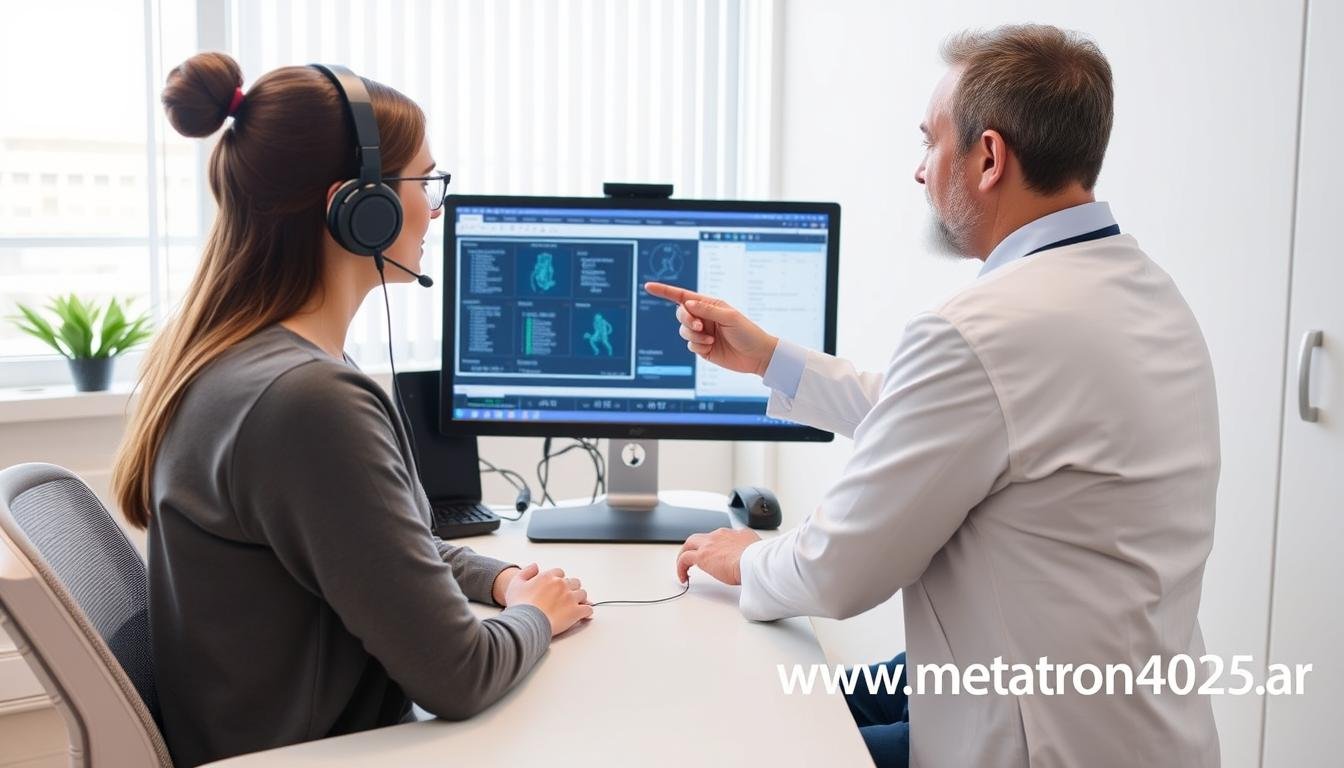 Profesional utilizando el sistema Metatron Hunter 4025 en una consulta