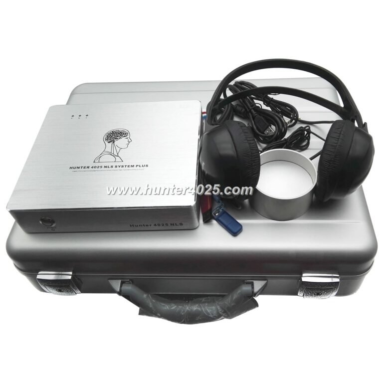 Metatron Hunter 4025 NLS dispositivo principal con auriculares sensores sobre escritorio profesional