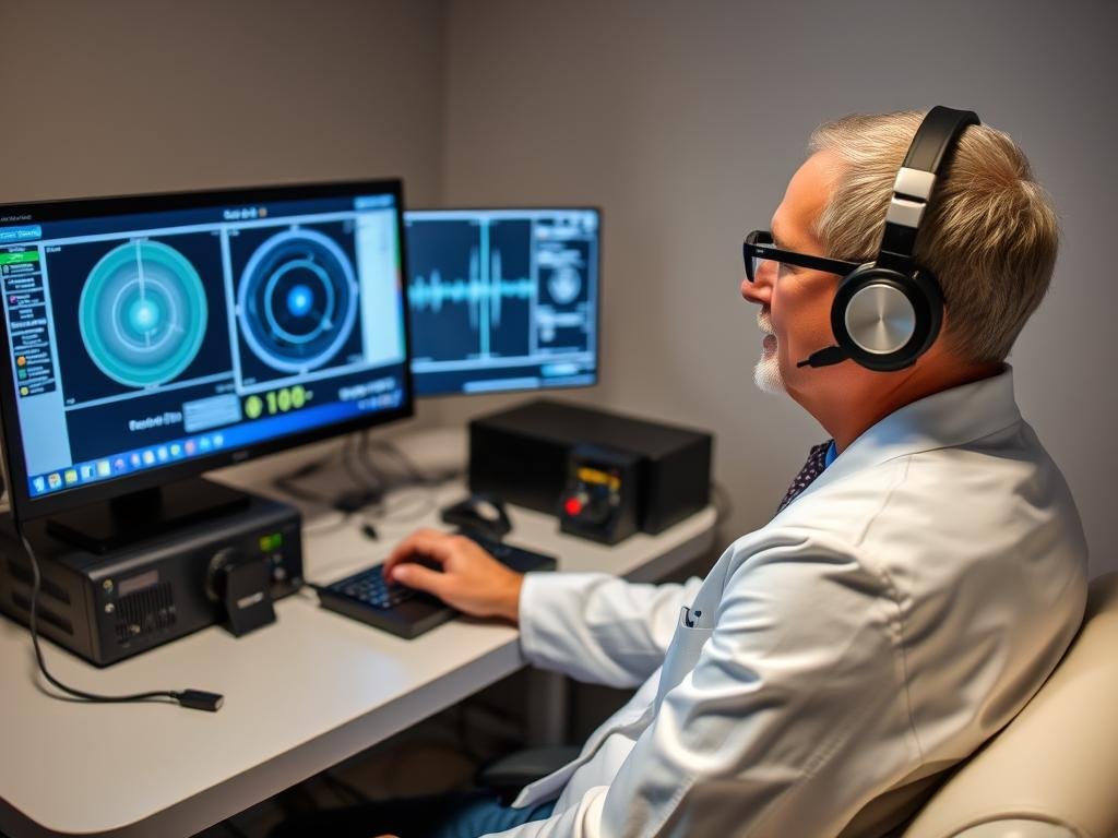 Proceso de corrección resonante con Metatron Hunter 4025 NLS mostrando tratamiento de biofeedback