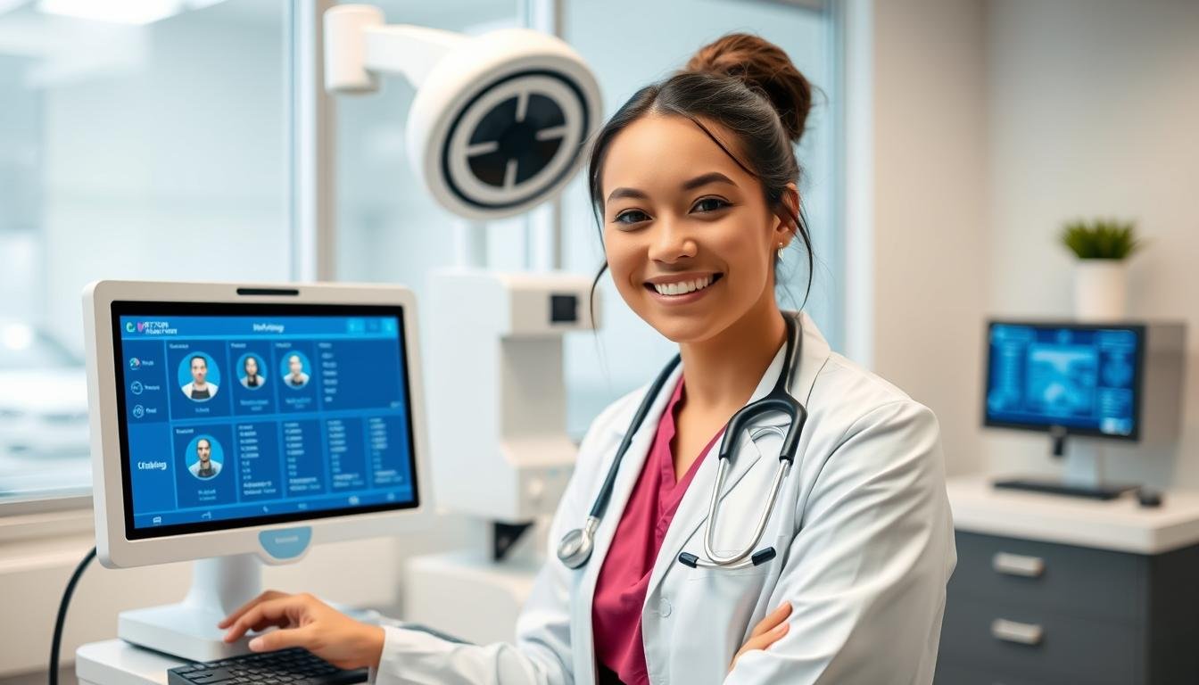 Profesional de la salud utilizando el Metatron Hunter con confianza