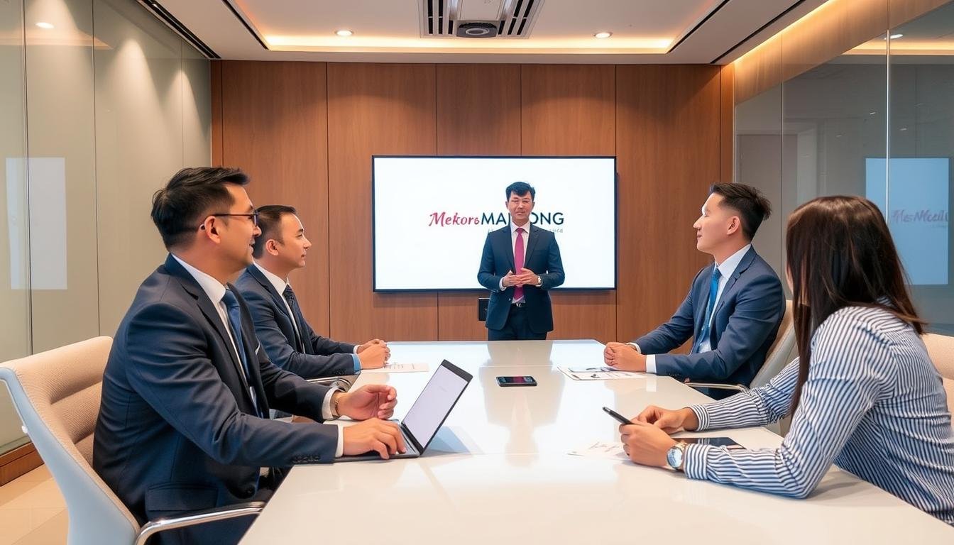 Representante de MAIKONG presentando el Metatron Hunter 4025 a potenciales distribuidores