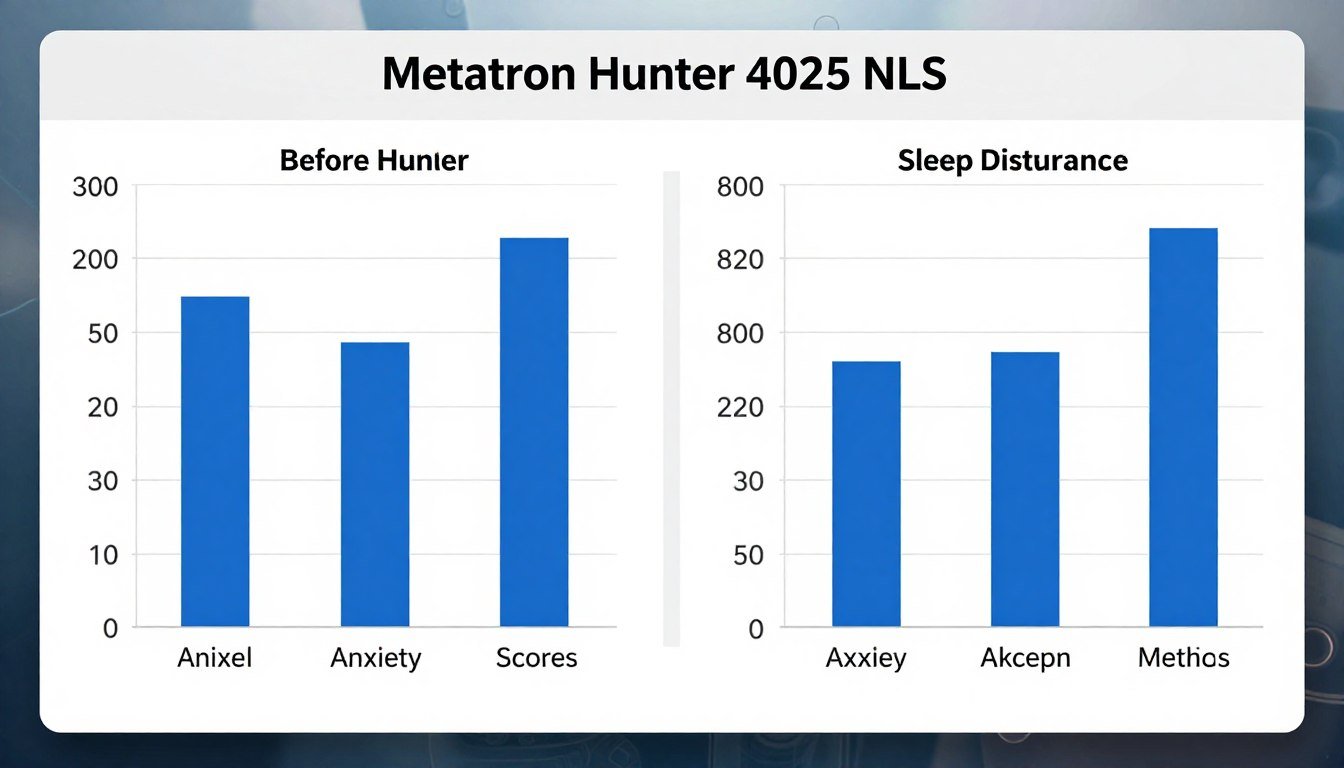 Gráfico comparativo mostrando la reducción de marcadores de estrés antes y después del tratamiento con Metatron Hunter 4025 NLS