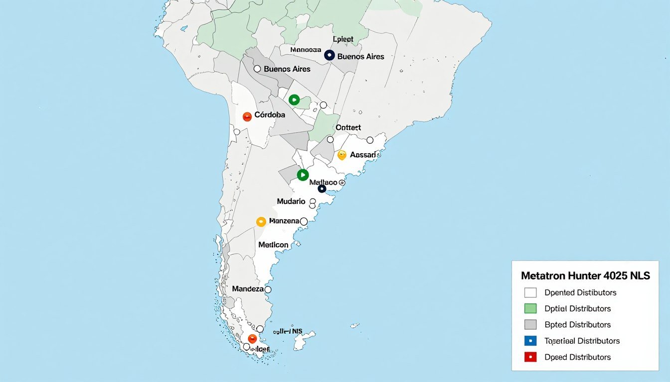 Mapa de Argentina mostrando la red de distribuidores de Metatron Hunter 4025 NLS