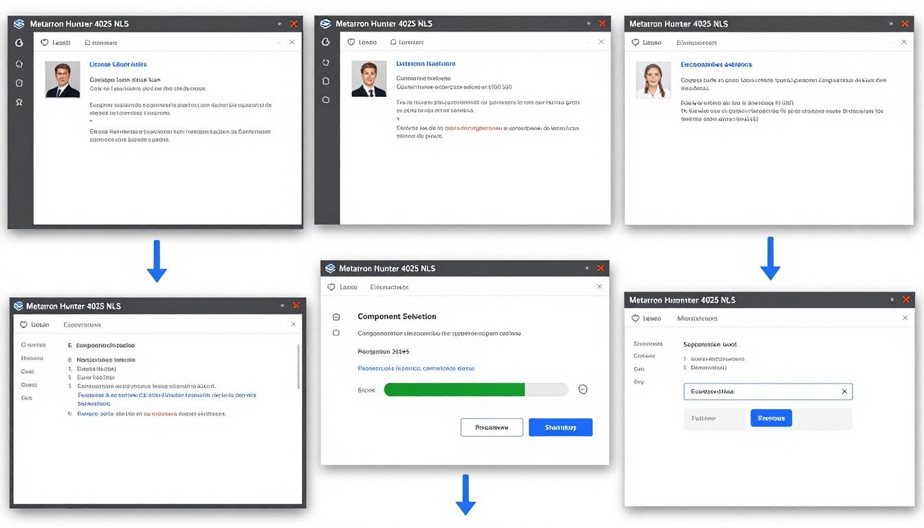 Proceso de instalación del software Metatron Hunter 4025 NLS mostrando la interfaz de configuración