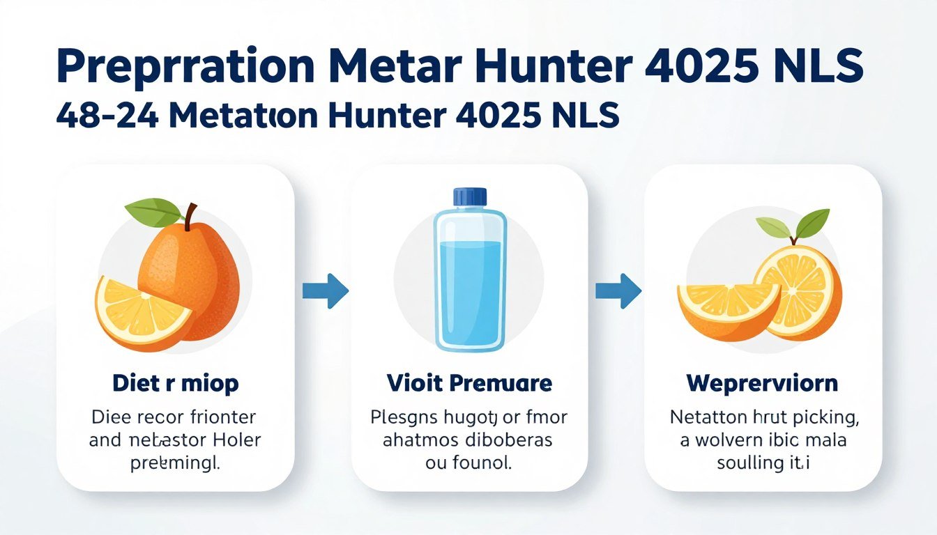 Infografía sobre preparación 48-24 horas antes del escaneo con Metatron Hunter 4025 NLS