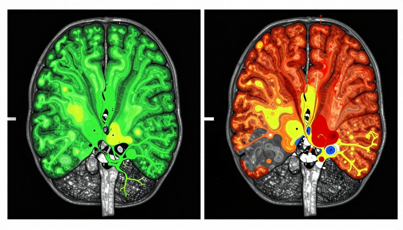 Brain scan showing regional activity patterns and functional zones Brain scan showing regional activity patterns and functional zones